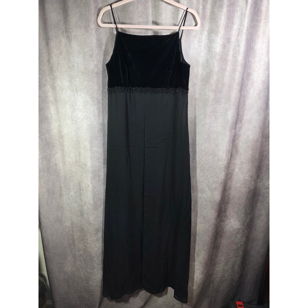 Vintage‎ Rhapsody Black Maxi Dress Velvet Bodice Sheer Overlay Formal Gown 90s
